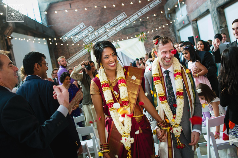 montreal wedding bride and groom walking down the aisle