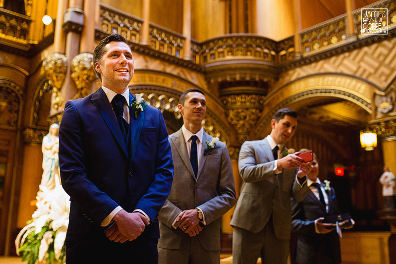 notre dame basilica wedding groom reaction