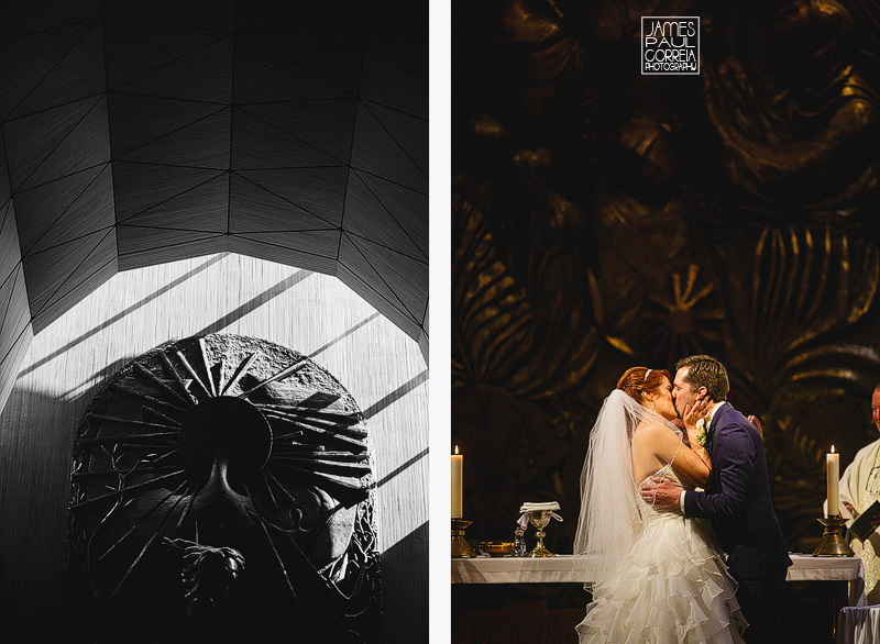 notre dame basilica wedding photographer first kiss