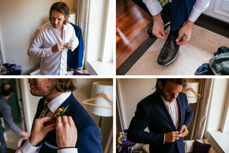 ritz carlton montreal wedding photographer groom getting dressed