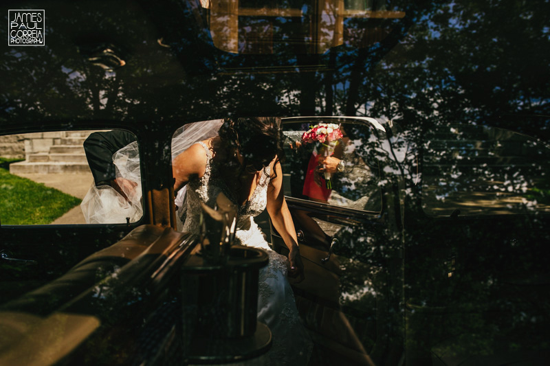 toronto wedding photographer entering limo