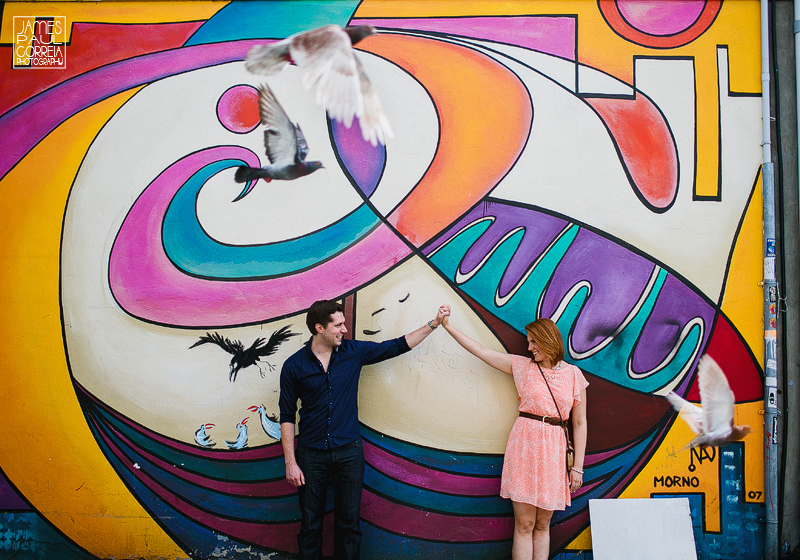 Montreal plateau engagement session with graffitti and birds