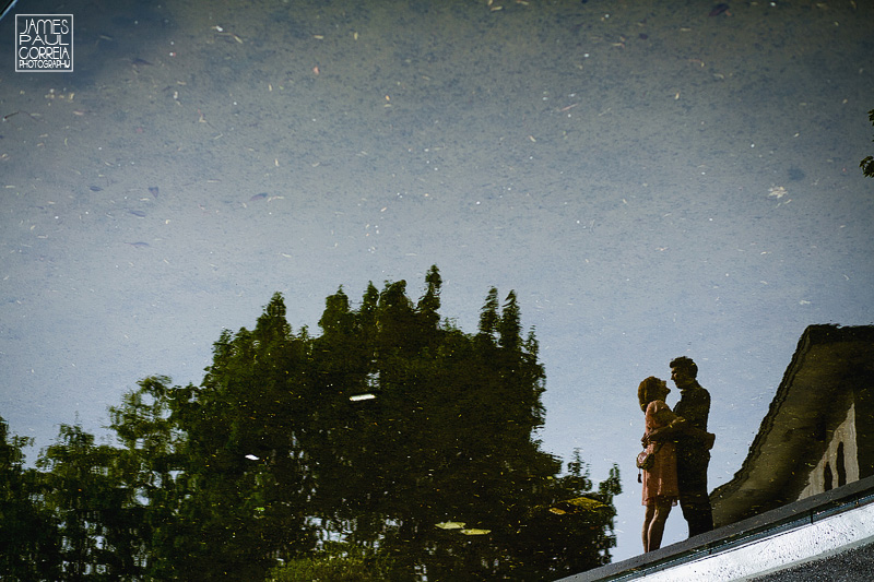 Montreal engagement photographer pond reflection