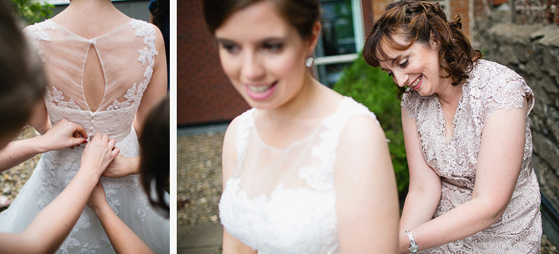 montreal wedding photographer mother zipping dress