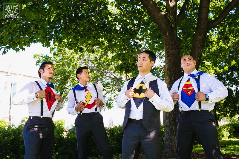 old montreal wedding groomsmen photographer superheroes