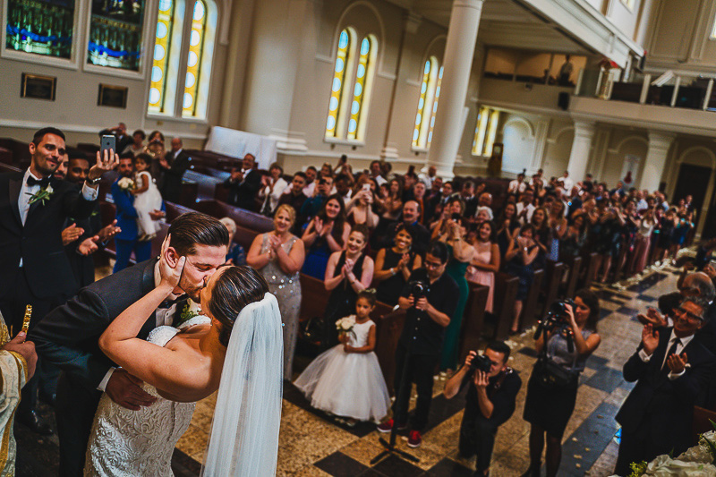 Saint Sauveur Cathedral Wedding Photographer First kiss
